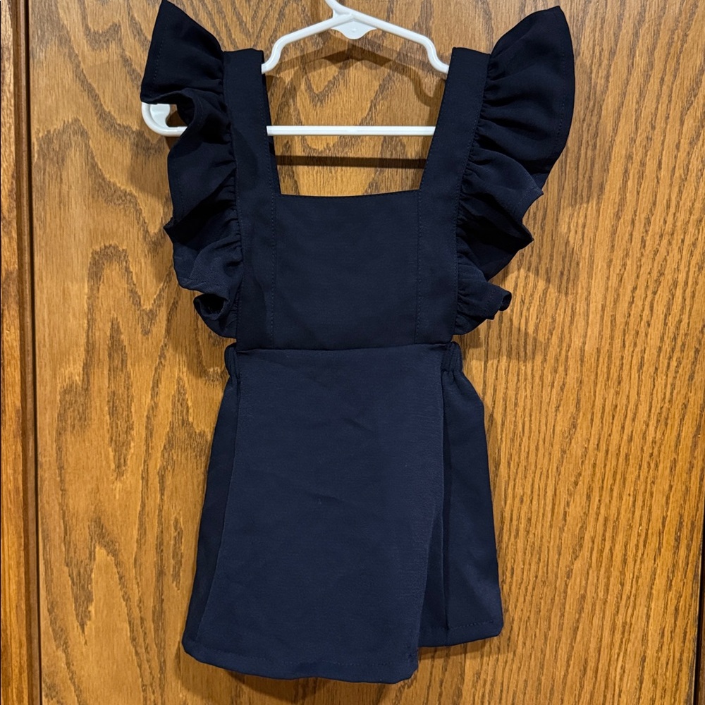 Navy Ruffle Sleeve Dress Bibs Overalls Girl Baby Girl